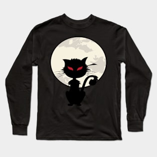 Full Moon And Black Cat Halloween Long Sleeve T-Shirt